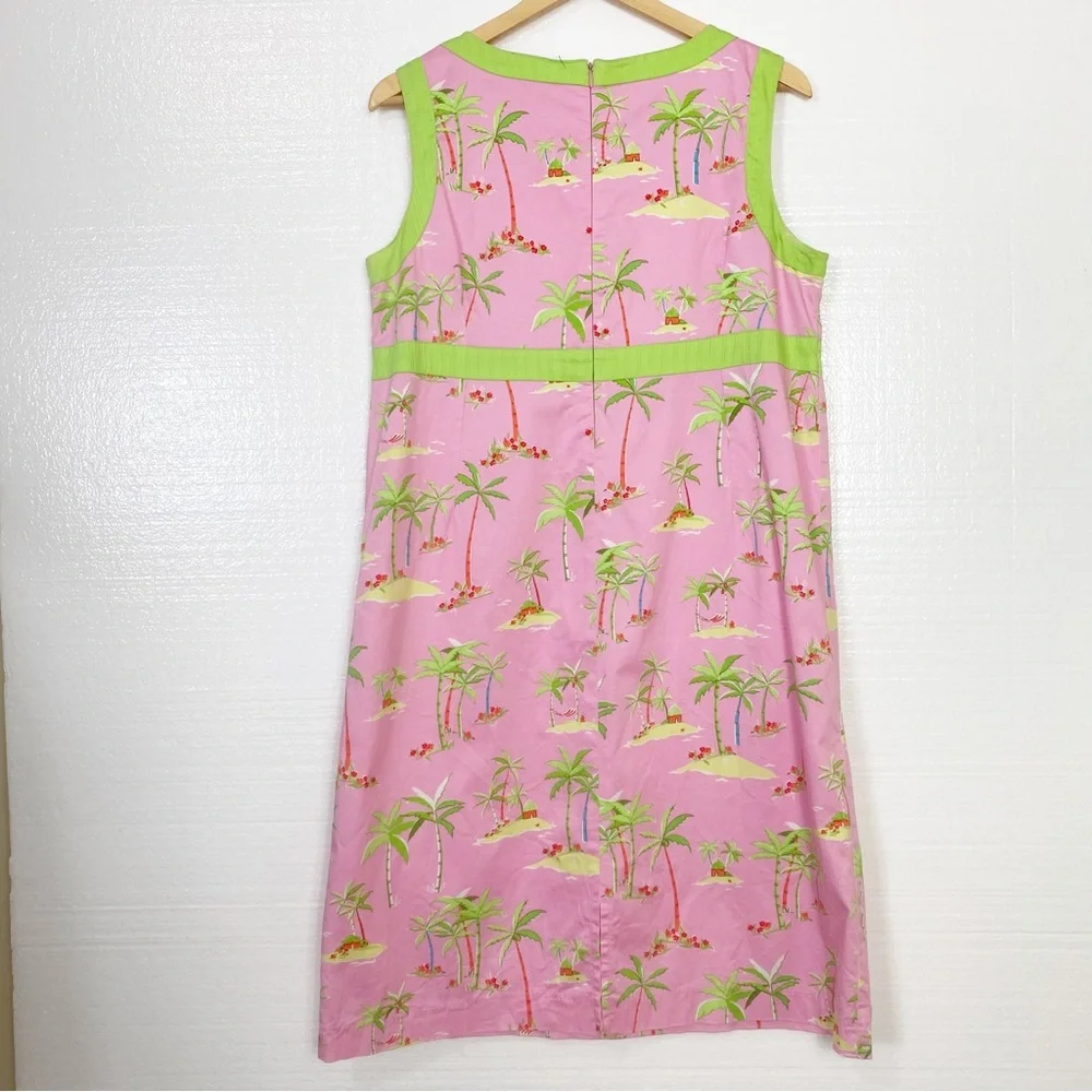 LaVie Boheme  Shift Dress Pink Tropical Palm Trees Sleeveless Size 8 - Picture 3 of 12